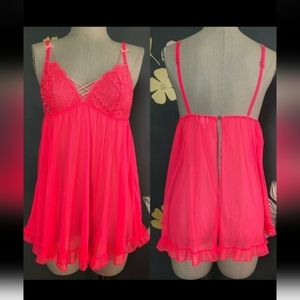 Victoria's Secret Neon Pink Babydoll Dress, Hot Pink Vintage Y2K Babydoll, S